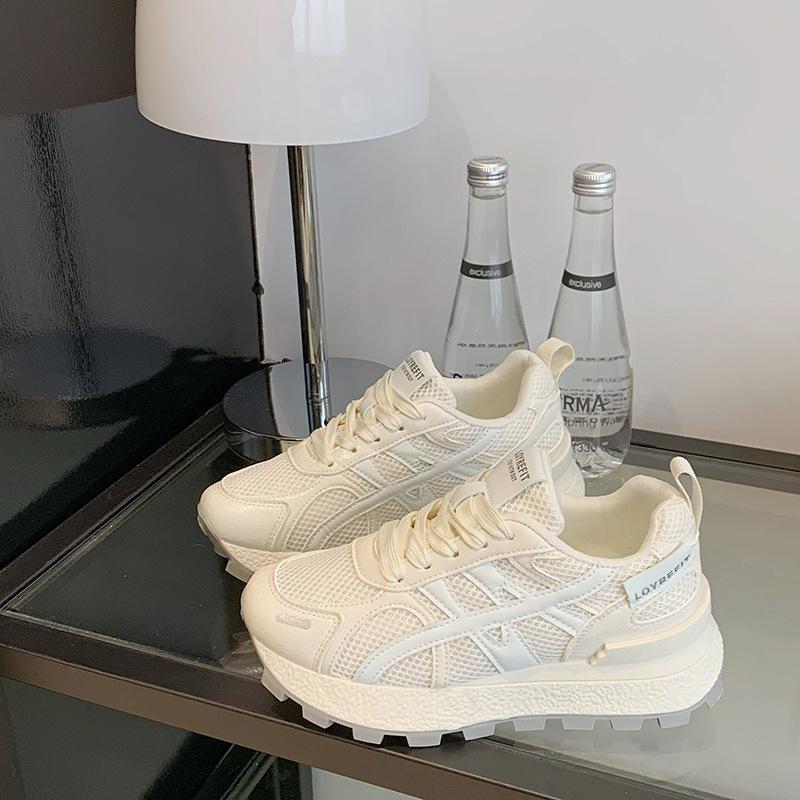 Thick-soled dad shoes women's summer mesh breathable inner height-increasing white shoes