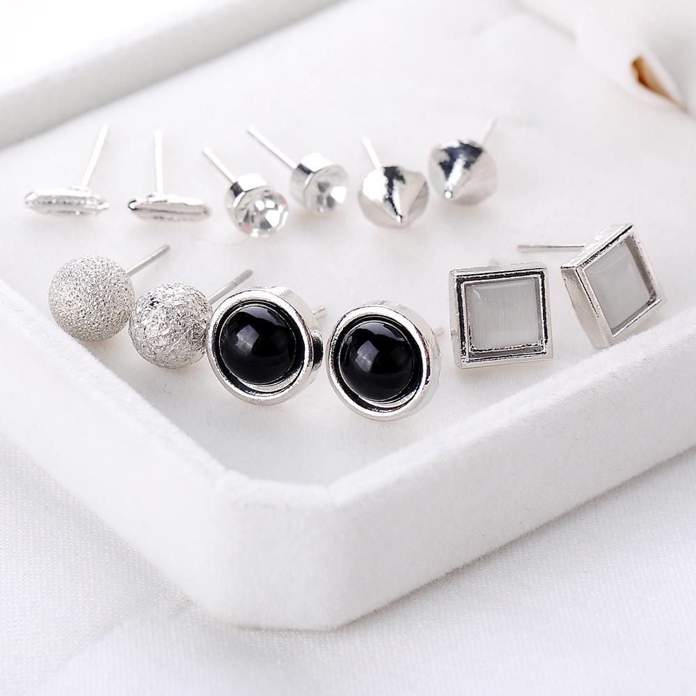 European & American Style Geometric Stud Earrings Set - 6 Pairs