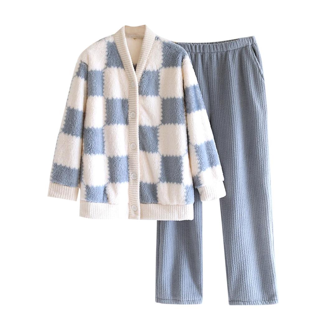 Ladies' Plush And Thick Flannel Home Clothes, Sweet And Warm, Loose And Oversized Cardigan, Long Sleeved And Long Pants Set