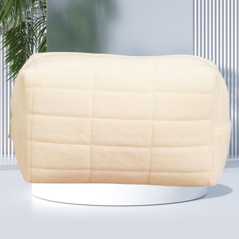 Solid Makeup Color Bag Portable Large Capacity Checkered Travel Storage Wash Bag