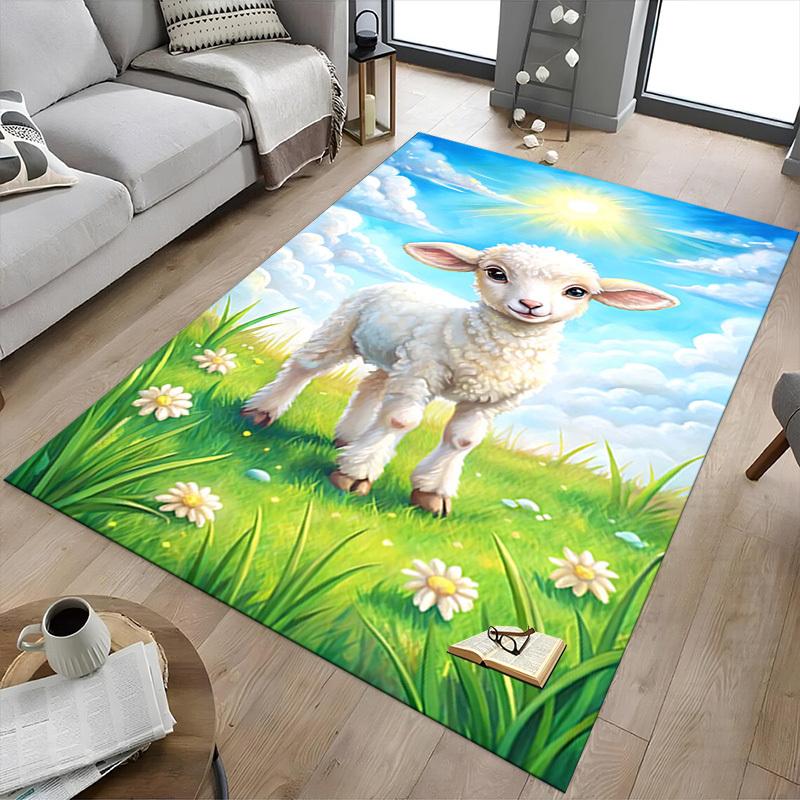 1PC Lamb Field Extra Large Non Slip Floor Carpet, Office, Family, Bedroom, Studio Large Area Rug Indoor Rugs, Vibrant Colors