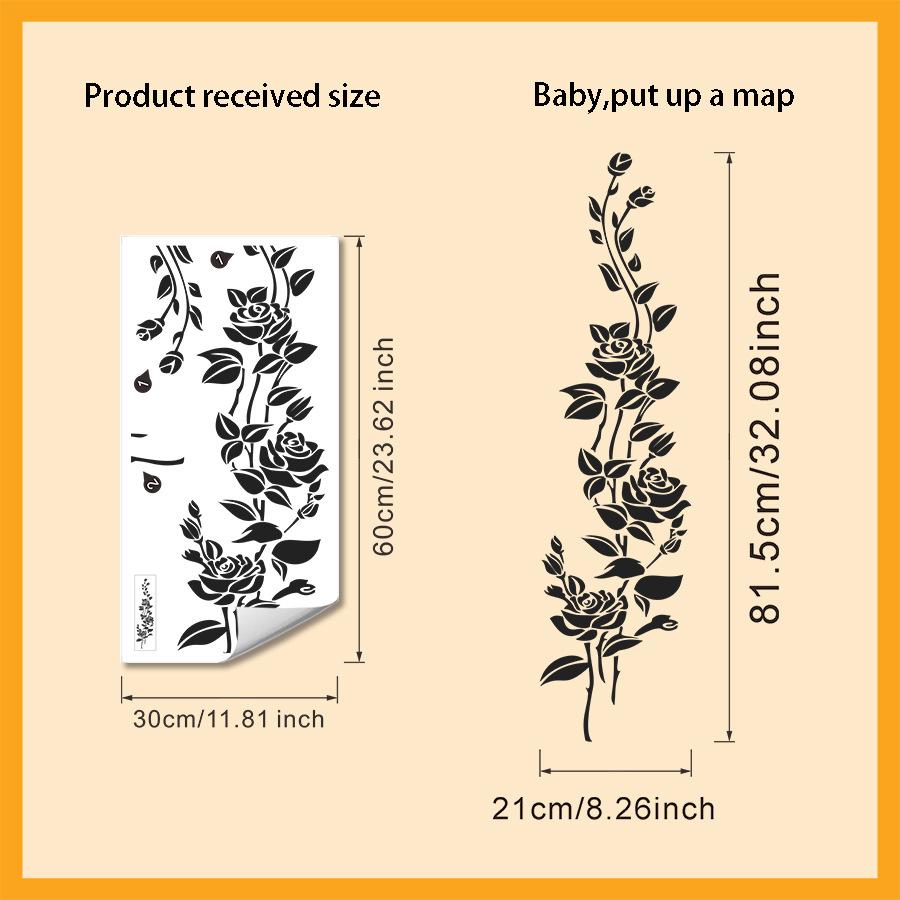 

Чорна Троянда Настінна Наклейка Знімна Самоклеюча Декор-Фон для Спальні Вітальні Домашній Декор 30x60cm чорний