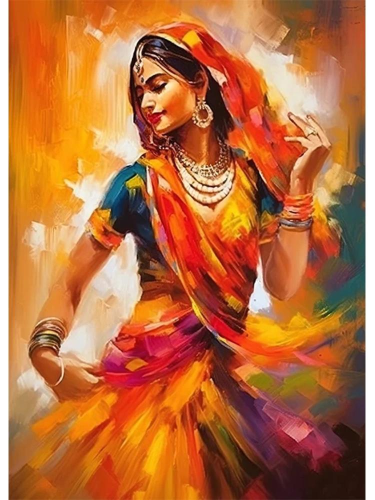 Retro tradiționale indiene dansuri populare femei indiene frumoase 5D Diy pictură cu diamante imagine de perete pentru decorarea camerei