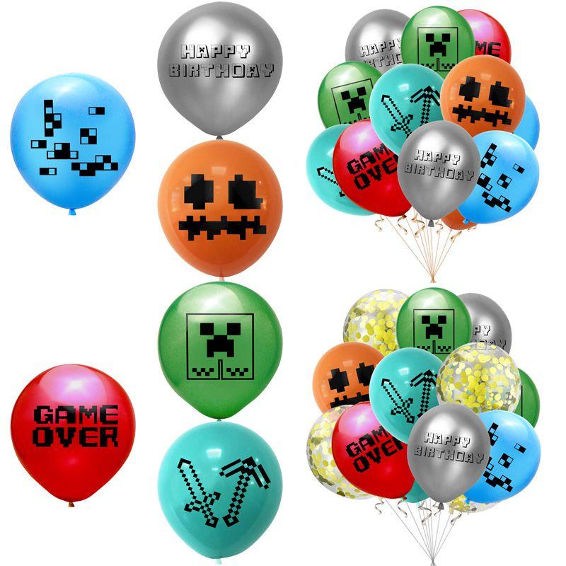 12" Pixel Minecraft Birthday Latex Balloon Party Decoration Kids Baby Shower