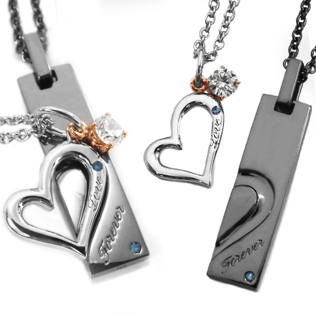 Close to Me Pair Blue 925 Sterling and Love Overlapping Unavailable Necklaces, Diamond, Silver, Men's Women's Set, Forever, Pair, SN13-125-126