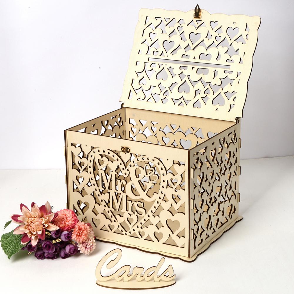 Large, Elegant Wooden Gift Card Box with Lock, Wooden, sy to Assemble, for Weddings and More, Wedding Card Box with Lock, Rustic