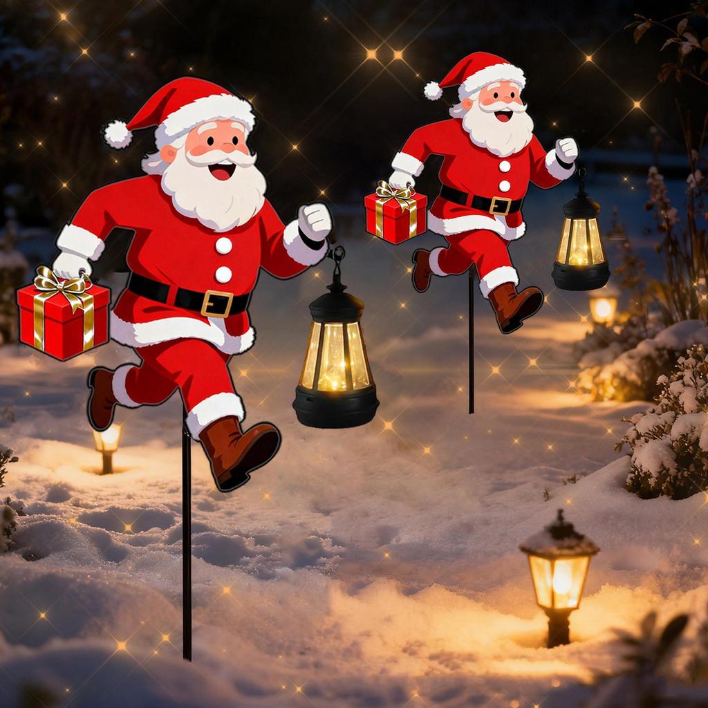 Solar Christmas Palace Lantern Warm lights Santa Claus Outdoor Garden Lights for Yard Lawn Holiday Party Decor