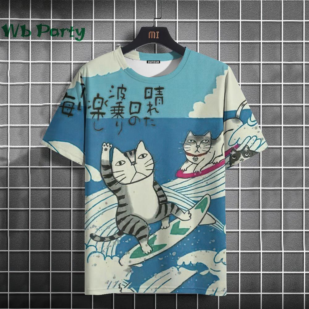 

Футболка унисекс для мужчин и женщин с забавным принтом кота в 3D, мужская одежда, футболка для мужчин, Harajuku, свободная футболка с коротким рукавом, летние топы 5XL