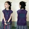 Korean Style Sleeveless Letter Print T-shirt for Girls - Fashionable Summer Wear In Pure Cotton for Medium and Large Children.
