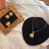 New Gold Bead Set, Flower Stud Earrings, Necklace, Ring Three-piece Set