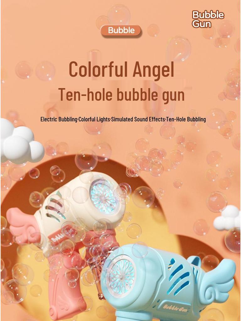 Popular 10-Hole Automatic Bubble Gun Toy - Angel Gatling Bubble Blower