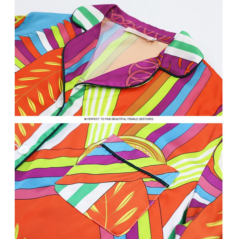 Women's Printed Pajamas Set 2 Piece Set with Pants Women's Spring Pajamas Long Sleeve Oversized Lapel Pajamas for Women