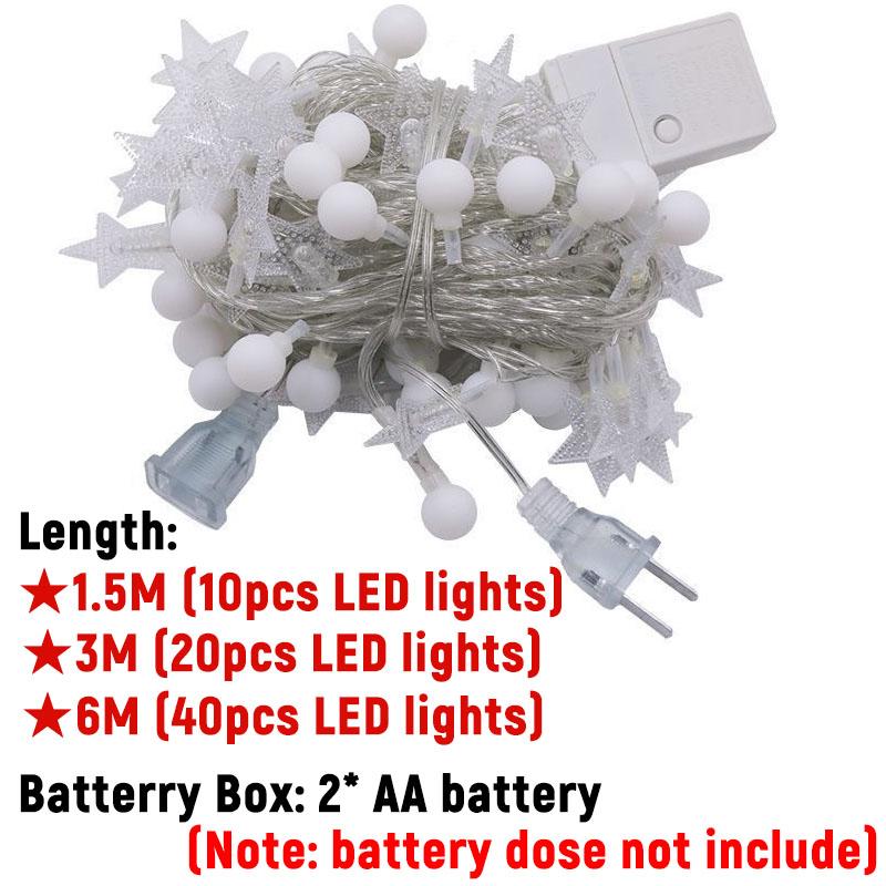 Christmas String Lights LED Acrylic Clear Star Snowflake Xmas Tree Long Lamp Strings Light Hanging Ornaments Home Party Decor