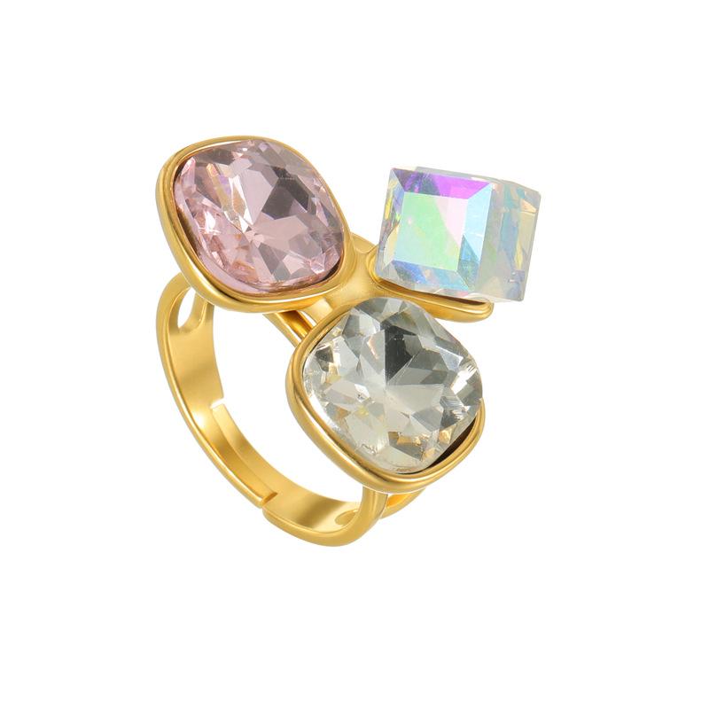 18K Gold Geometric Zircon Ring – Modern High-End Design with Titanium Steel