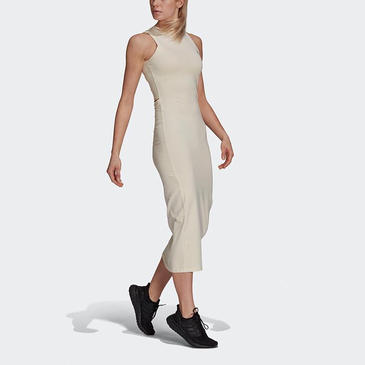 Adidas Breathable Sports Stretch Midi Sleeveless Dress Women Dresses Off-White HA6551