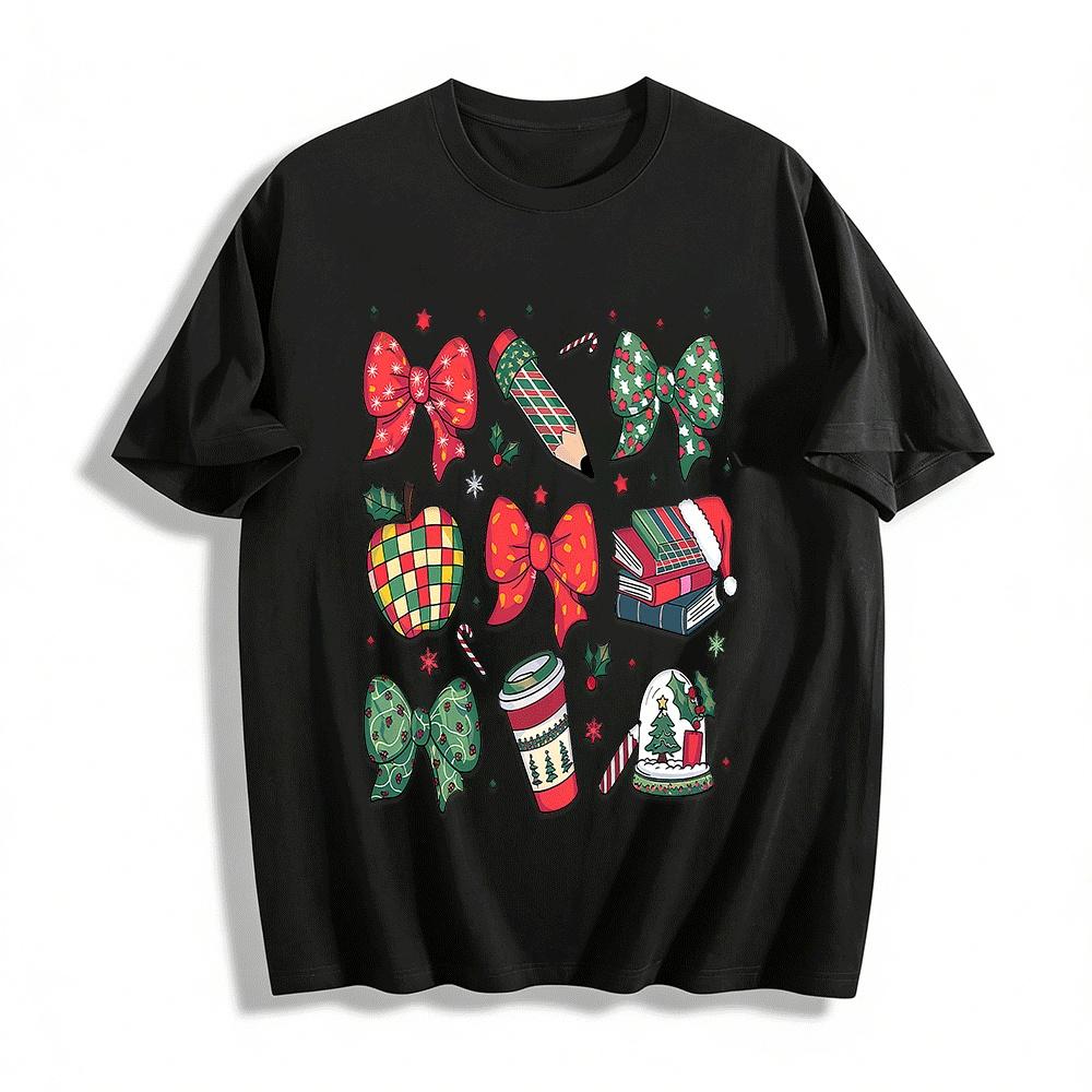 Christmas Bow Apple Print Casual Top Pure cotton T-shirt XXS