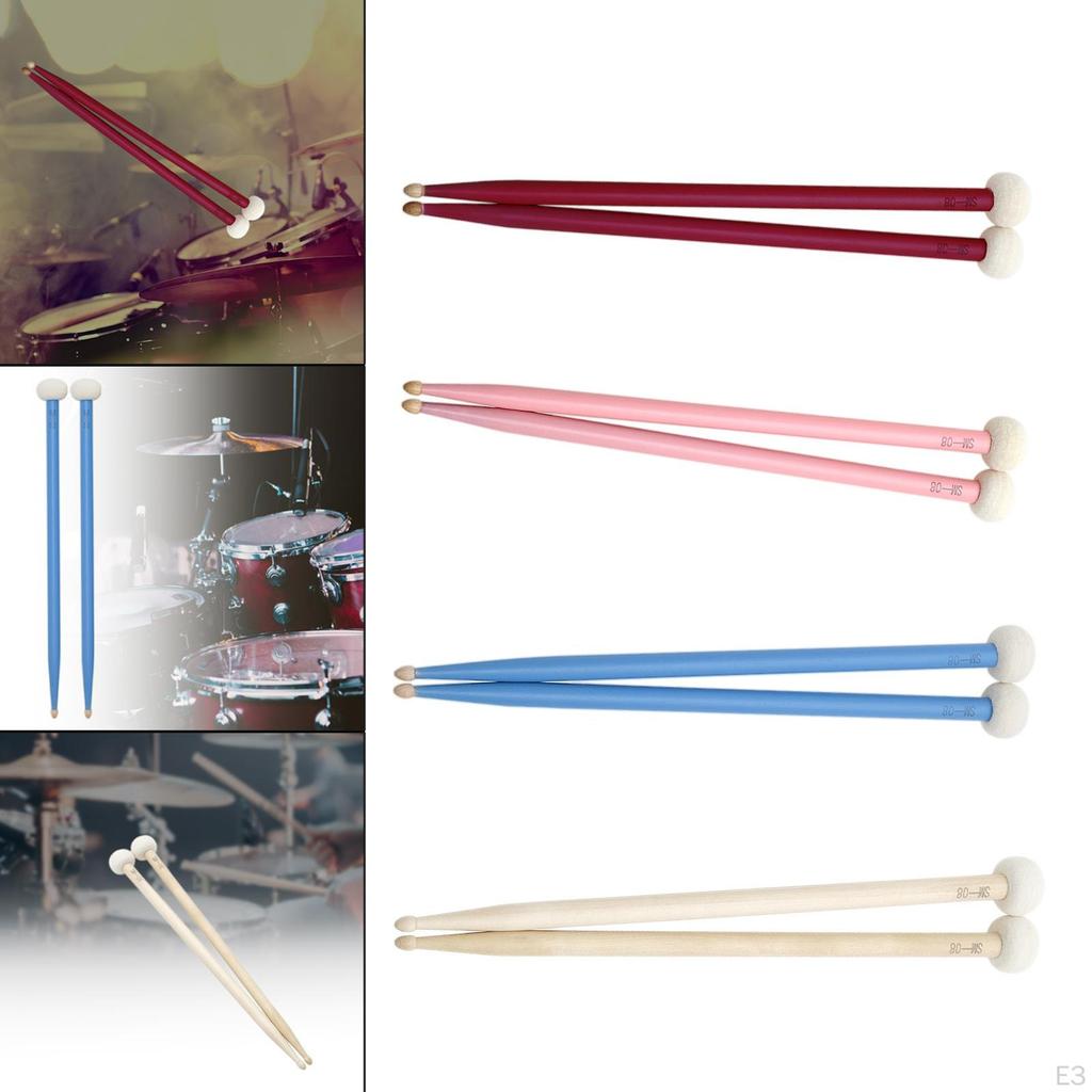 2 Classic Maple Wood Drumsticks Double End Cymbal Mallet Wooden Tip for Kit Bass Drums Replacement