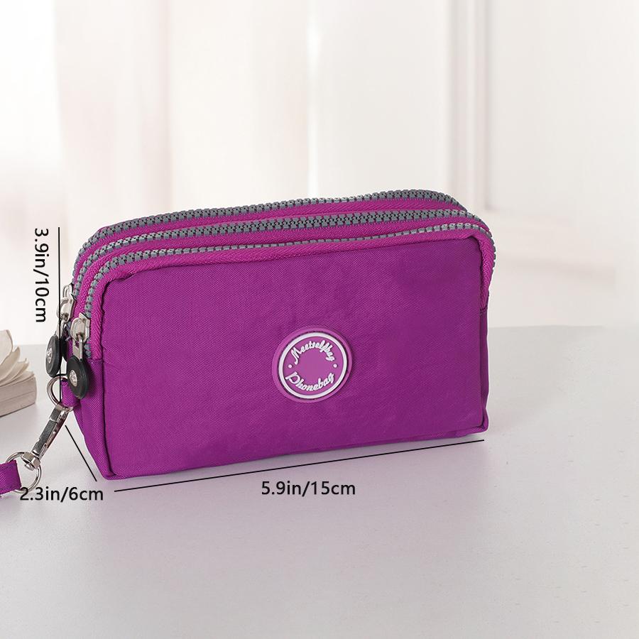 Portable Handheld Cell Phone Wallet, Triple Zipper Ladies Clutch Bag, Large Capacity Handheld Coin Purse