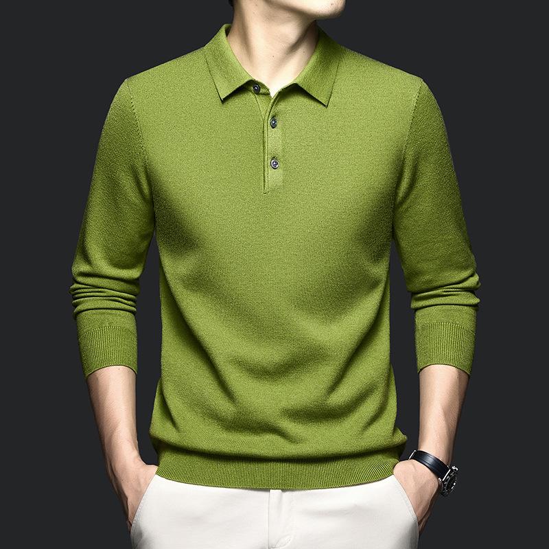High-end Men's Sweater Long Sleeve Lapels Leisure Business Joker Solid Color Sweater Men