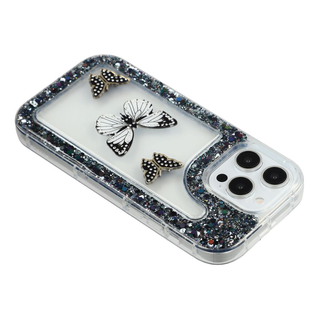 For iPhone 15 Pro Max Case DIY Butterfly Glitter Epoxy Soft TPU Phone Back Cover