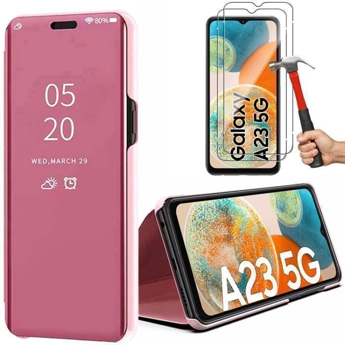 Coque pour Samsung A23 5G - BOOLING - Design Tendance - Anti-Choc - 2 Verres Trempés - Rose