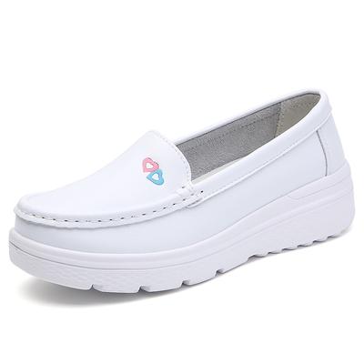Mocasines con plataforma para mujer, calzado informal elegante de cuero blanco con suela gruesa y aumento de altura