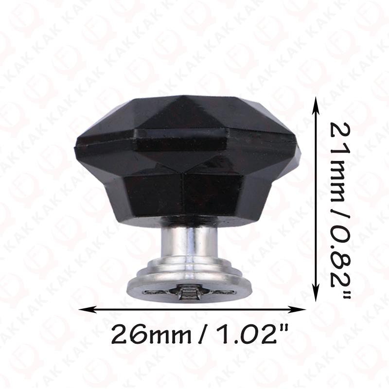 KAK Acrylic Crystal Diamond Furniture Knobs 26mm Colorful Kitchen Cabinet Handles Black Drawer Knobs Door Pull Furniture Hardwar