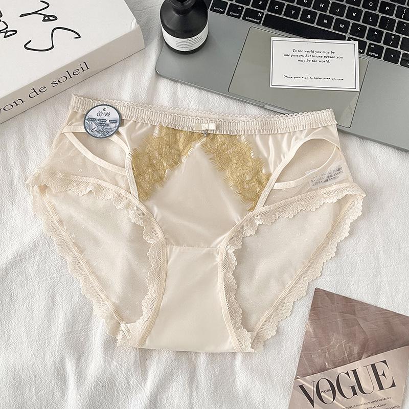 Ladies Summer New Sexy Lace Clash Color Eyelash In Waist Triangle Briefs