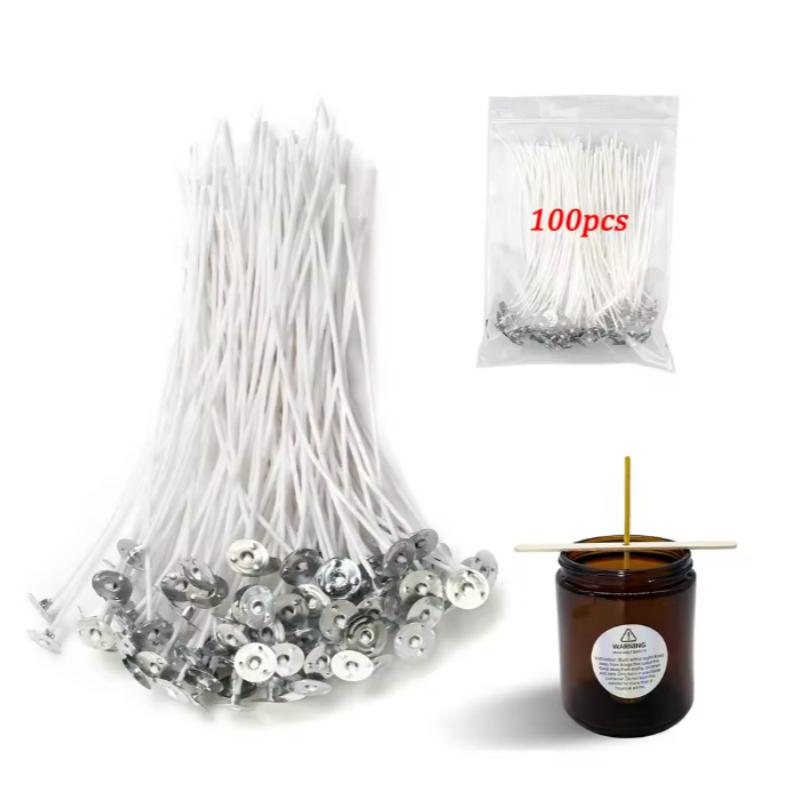 100pcs/bag Pre-Waxed Smokeless Candle Wicks with Holder DIY Cotton Thread Wicks Soy Wax Beewax Candle Wicks Making Accessories
