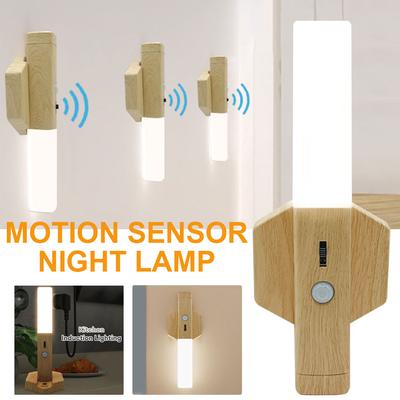 LED Dřevěné Noční Světlo Magnetický Pohybový Senzor Nástěnné Svítidlo Světlo do Kuchyňské Skříňky Šatní Světlo Osvětlení Schodiště Domova Ložnice Noční Světlo