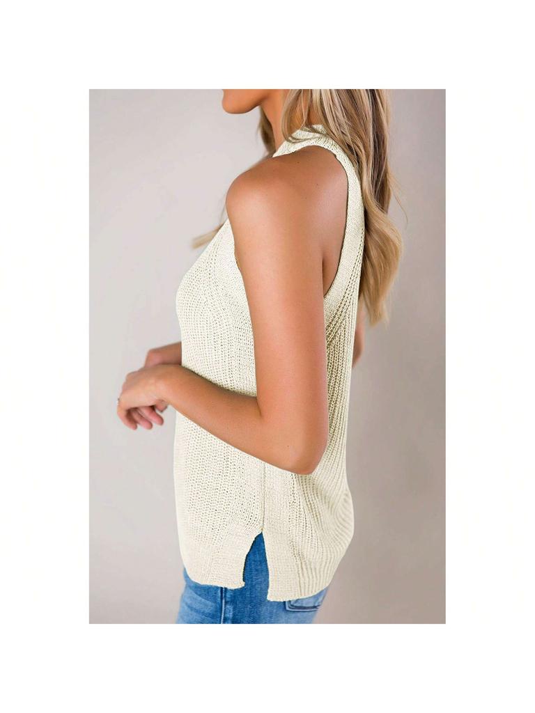 Women's Halter Tank Top Sleeveless Racerback Loose Knit Cami Sweater Vest