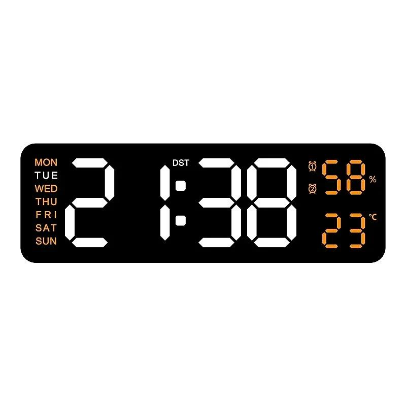 9 Inch Large Digital Wall Clock with Temperature Humidity Display,Auto Dimmer,USB Powered,12/24H LED Alarm Clock for Home Office