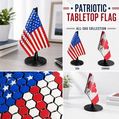 3D Printed Chainmail Flag Desk Ornament Flexible Hexagonal Pattern Desktop Decoration for Patriotic Display Independence Day Table Accent