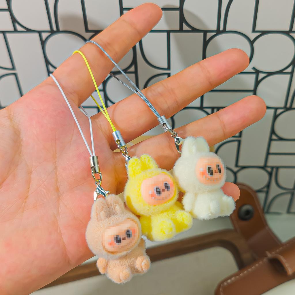 Mobile Phone Rope M34 Flocking Keychain Pendant Rab Cloth Doll Bag Pendant Creative Small Gift Hanging
