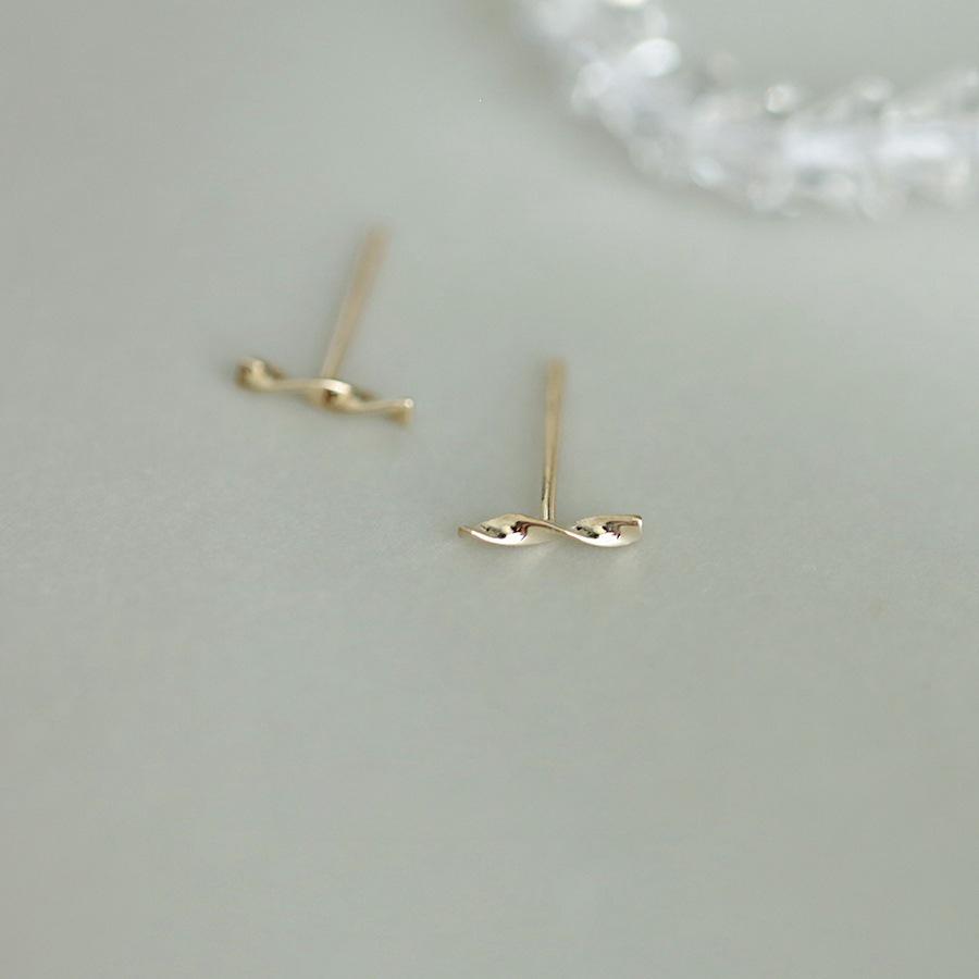 14k Gold-Plated S925 Sterling Silver Twisted Wave Mini Stud Earrings - Elegant & Minimalist Design 14k Gold Pair (with Ear Stoppers)