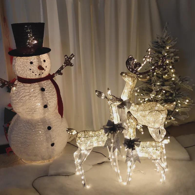 Large Luminous Christmas Deer with Sleigh Ornament: Mother and Child Design for Hotel or Window Decoration