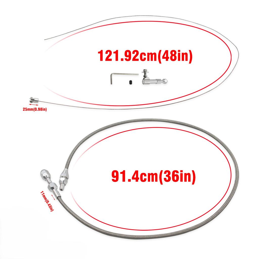 24 Zoll und 36 Zoll Edelstahl für geflochtenes Gaszug-Kit für Autos, inklusive flexibler Kraftstoffleitung für einfache Montage
