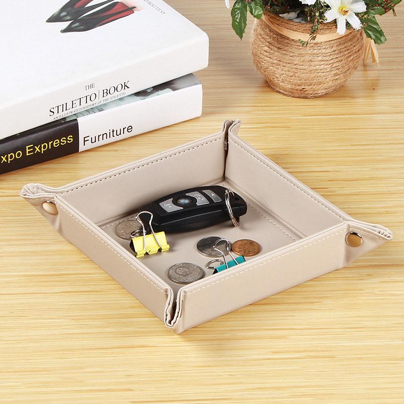 Storage Tray With 5 Compartments Durable Faux Leather Nightstand Organizer Tabletop Tray For Keys Pocket Glasses Stationery