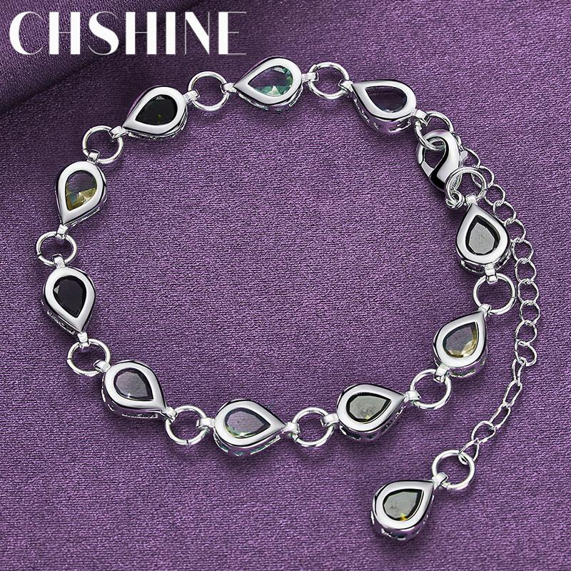 

CHSHINE Браслет из стерлингового серебра 925 пробы с цветным кристаллом в форме капли воды для женщин, свадебная модная бижутерия 20CM