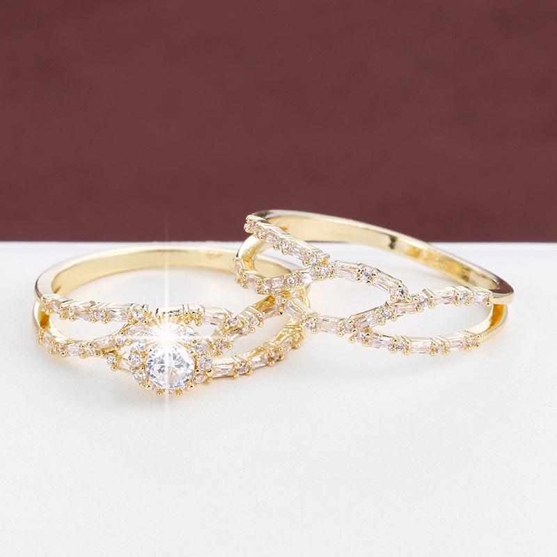 Exquisite Hollow Zircon Ring Set: Stylish & Versatile Two-Piece for Women