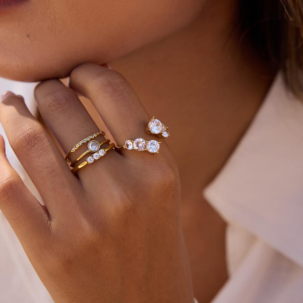 Youthway Delicate Zircon Rings For Women Minimalist Gold Plated Stainless Steel Open Rings Simple Fashion Jewelry Girls Gift