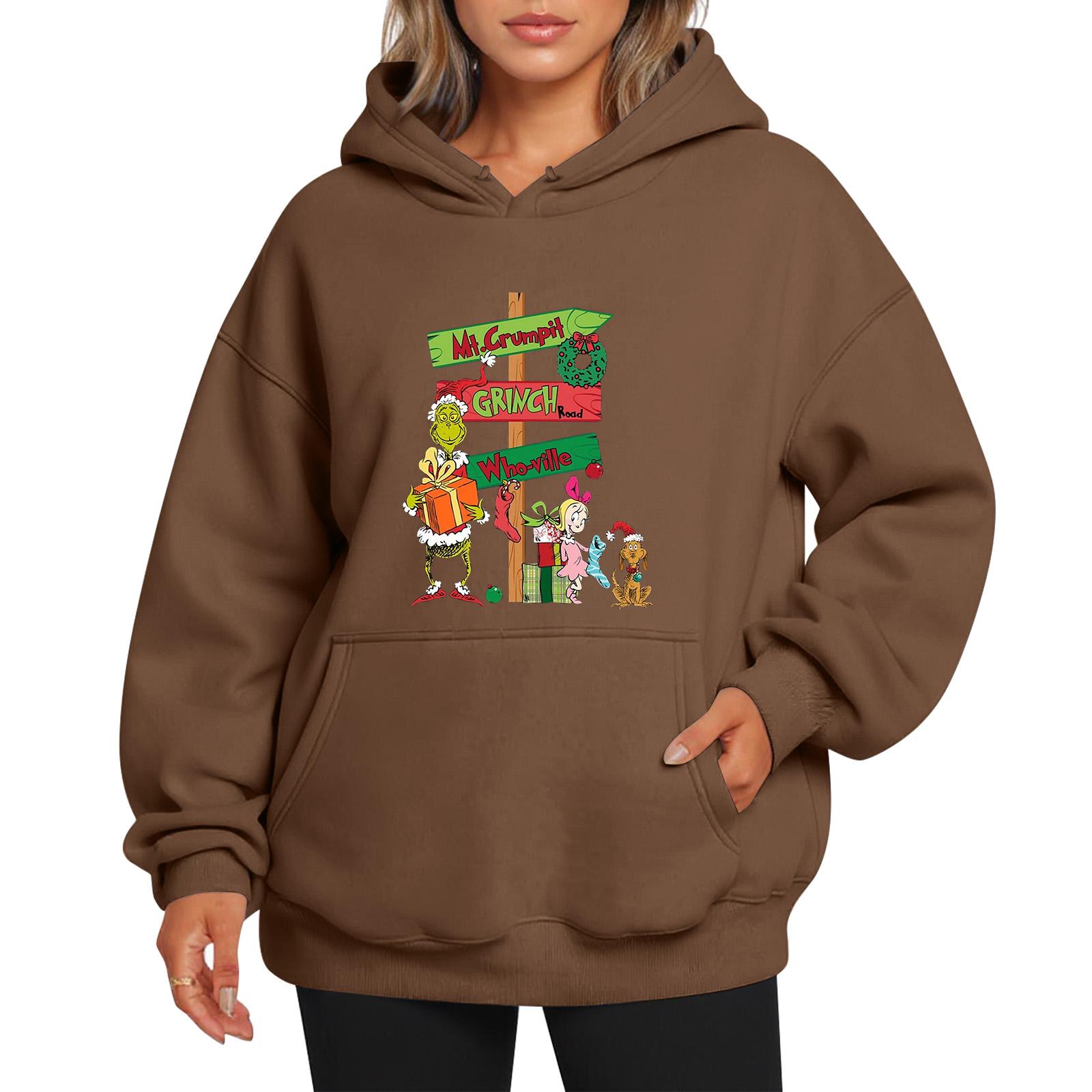 

Ladies Christmas Style Printed Hoodie With Wool And Pockets For Women XXL