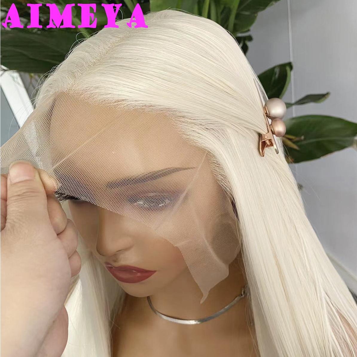 

AIMEYA 13X6 Platinum Blonde Lace Front Wig Long Silk Straight Synthetic Wig for Women Free Part Big Lace Hair Daily Use (as the picture,18inches&13*6)