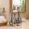 Home Decor Lucky Silver Deer Statue Family Piano Finish Ceramic Figures - (Set of 3, Silver Set)