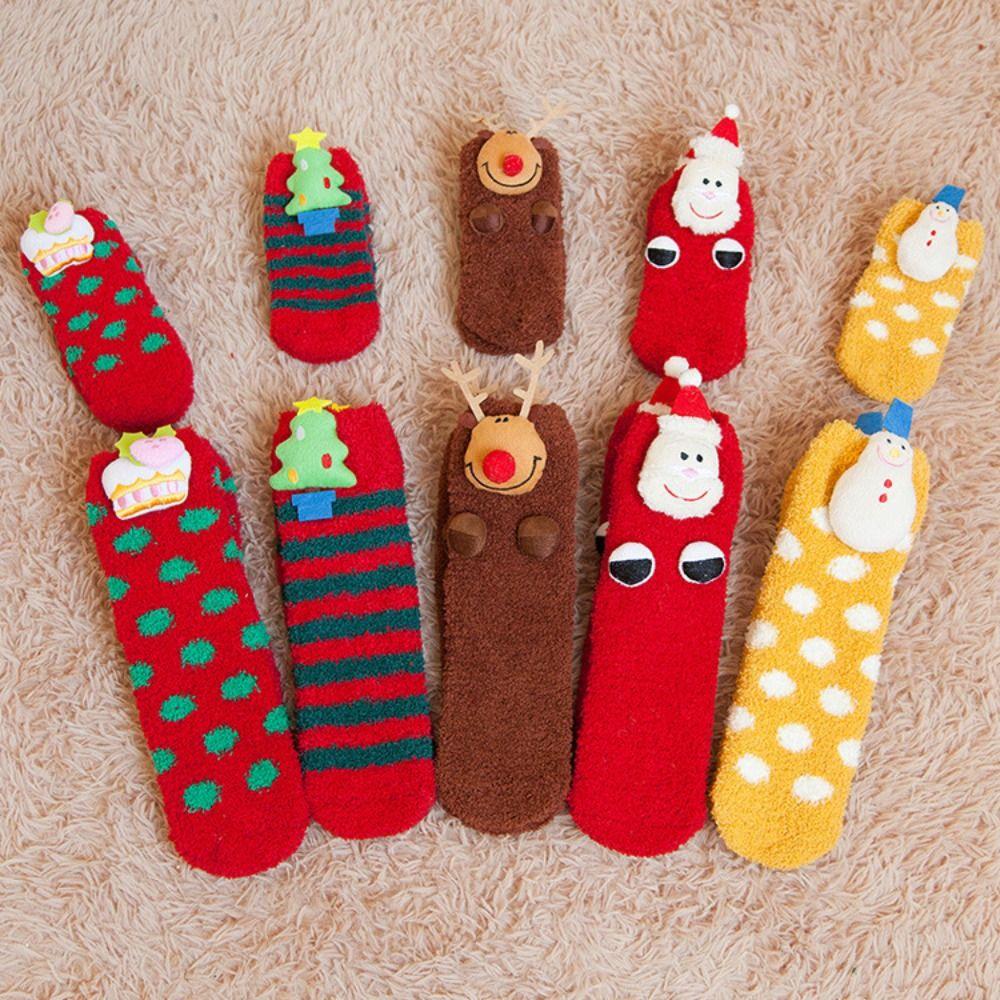 Cute Japanese Soft Comfortable Breathable For Christmas Female Socks Coral Velvet Medium Tube Socks