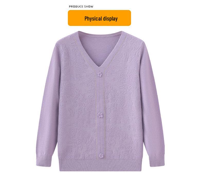 Spring/Fall Thin Knitwear for Middle-Aged & Elderly Women: Stylish Stretch Pullover