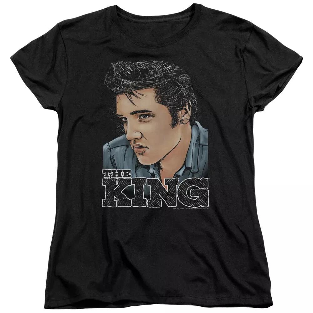 

Elvis Graphic King Women s 100% Cotton T-shirt Mens Tees Top S