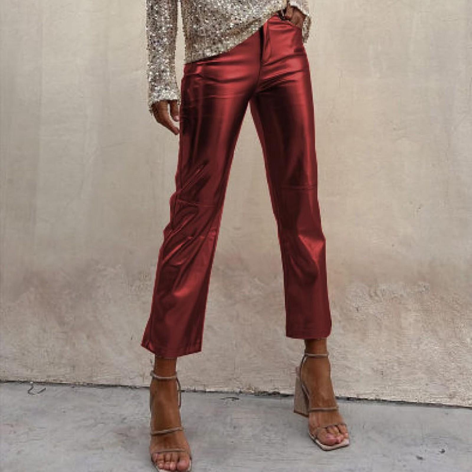 

Брюки для женщин, нарядные, повседневные, с высокой талией, укороченные, модные летние брюки с карманами XL винный