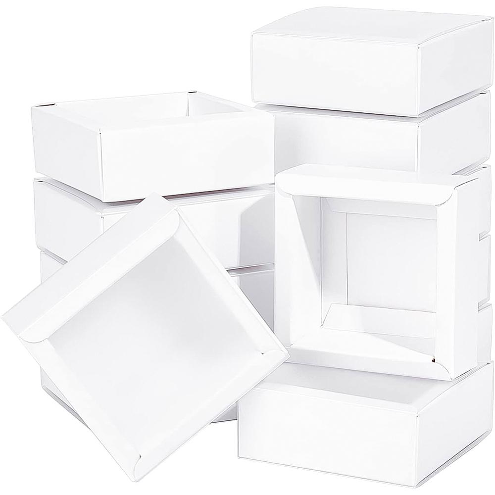 16sets Square Kraft Paper Box for Tea Leaf Stocking with Matte Style PVC Cover White Finished Product: 8.3x8.3x3.2cm