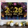 Black Gold New Year Backdrop Banner 2026 Happy New Year Christmas Party Background Decoration Gifts New Year Party Supplies
